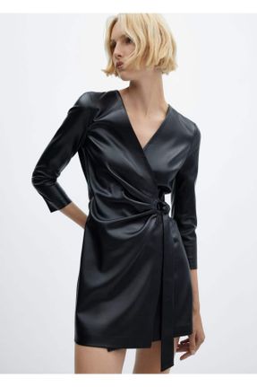 لباس مشکی زنانه بافت پلی استر رگولار آستین-بلند بیسیک کد 752749553