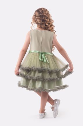 لباس مجلسی سبز بچه گانه پلی استر بدون آستین رگولار یقه گرد آستر دار کد 810042865