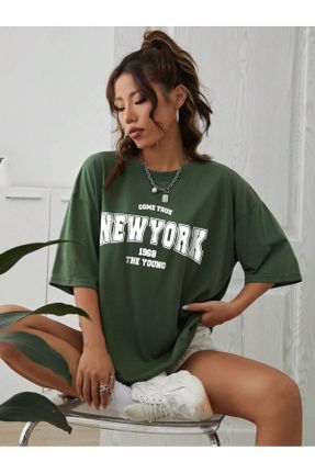 تی شرت سبز زنانه پنبه - پلی استر یقه گرد رگولار کد 810045273