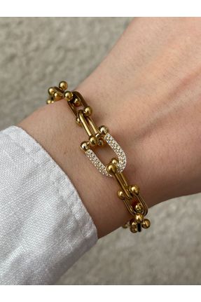 دستبند استیل طلائی زنانه فولاد ( استیل ) کد 810136430