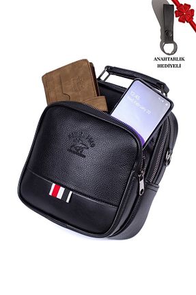 کیف دوشی مشکی مردانه چرم مصنوعی Newish - کد 747062705