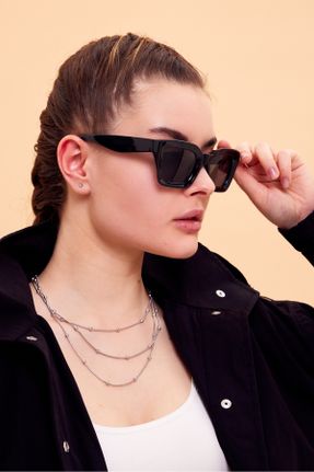عینک آفتابی مشکی زنانه 50 UV400 استخوان مات مستطیل کد 810241315