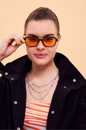 عینک آفتابی نارنجی زنانه 50 UV400 استخوان مات مستطیل کد 810246854