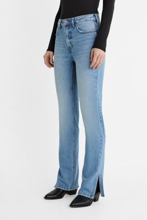 شلوار جین آبی زنانه فاق بلند پنبه (نخی) کد 810286046