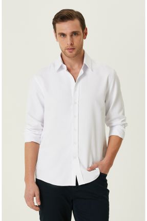 پیراهن سفید مردانه اسلیم فیت پنبه - پلی استر کد 810258231