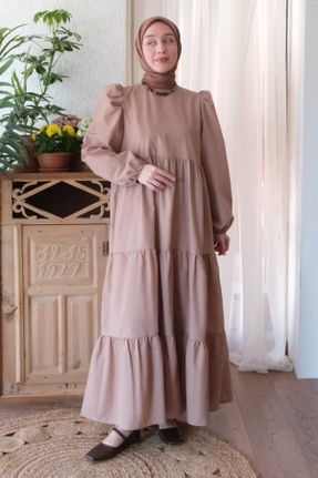 لباس قهوه ای زنانه بافتنی پنبه (نخی) اورسایز آستین-بلند کد 810040359