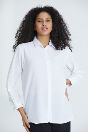 پیراهن سفید زنانه اورسایز DEFES - کد 775954422
