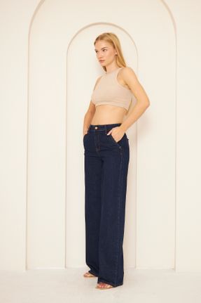 شلوار جین آبی زنانه پاچه گشاد فاق بلند جین بلند کد 810043346