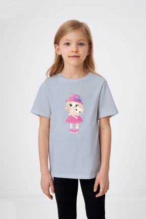 تی شرت طوسی بچه گانه رگولار یقه گرد تکی کد 810338201