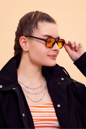 عینک آفتابی نارنجی زنانه 50 UV400 استخوان مات مستطیل کد 810246854