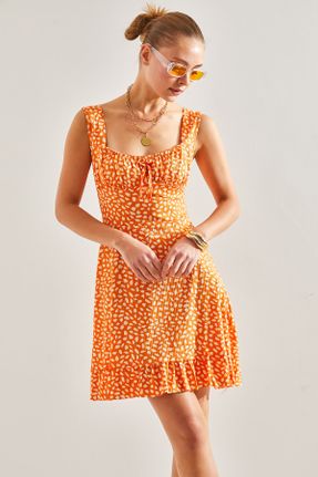 لباس نارنجی زنانه بافتنی رگولار بند دار کد 810286669