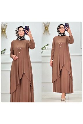ست بالاتنه و پائین تنه حجاب قهوه ای زنانه Asimetrik MODAMÜNASİP - کد 810328414