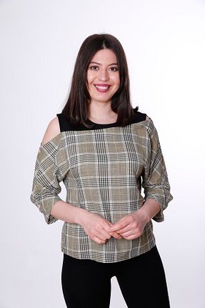 بلوز خاکی زنانه ساده Cliche - کد 109283096