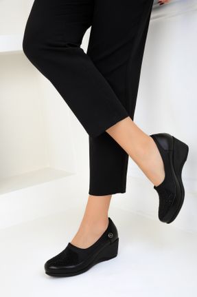 کفش پاشنه بلند پر مشکی زنانه پاشنه متوسط ( 5 - 9 cm ) چرم مصنوعی پاشنه پر کد 806565420