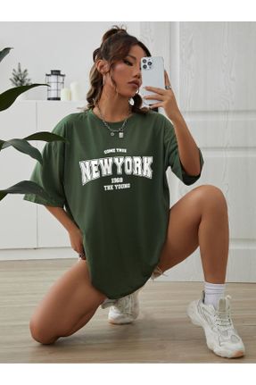 تی شرت سبز زنانه رگولار یقه گرد پنبه - پلی استر کد 810045273