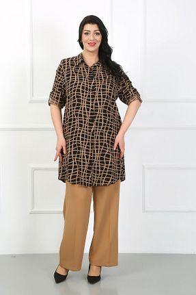 تونیک سایز بزرگ قهوه ای زنانه بافتنی By Alba Collection - کد 810034662