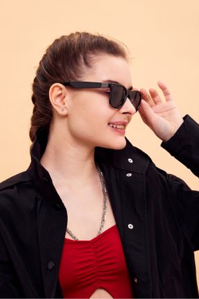 عینک آفتابی مشکی زنانه 50 UV400 استخوان مات مستطیل کد 810031507