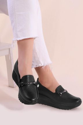 کفش کژوال مشکی زنانه چرم طبیعی پاشنه متوسط ( 5 - 9 cm ) پاشنه پر کد 810053634