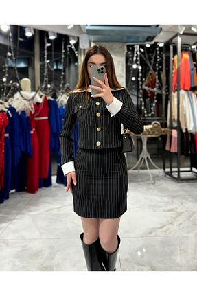 ست بالاتنه و پائین تنه مشکی زنانه بافتنی missswans - کد 810340381