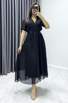 لباس مشکی زنانه شیفون سایز بزرگ بافتنی کد 810103262