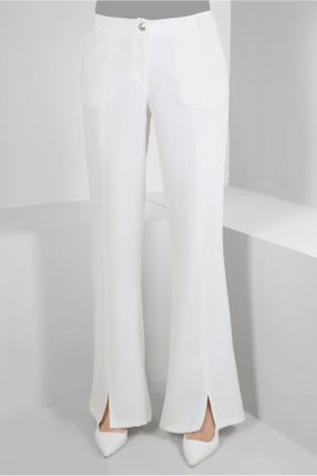 شلوار سفید زنانه بلند فاق نرمال پاچه اسپانیولی کد 807278155
