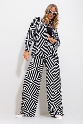 ست بالاتنه و پائین تنه مشکی زنانه بافتنی Trend Alaçatı Stili - کد 809077571