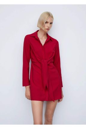 لباس قرمز زنانه بافتنی رگولار آستین-بلند بیسیک کد 742307097