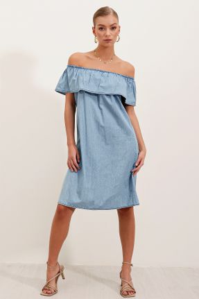 لباس آبی زنانه بافتنی رگولار آستین-کوتاه کد 4765108