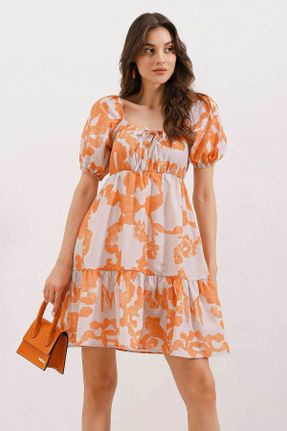 لباس نارنجی زنانه بافتنی گلوژ آستین-کوتاه کد 799679412