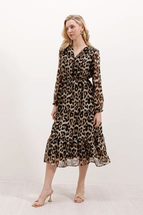 لباس بژ زنانه بافتنی پلی استر اورسایز آستین-بلند کد 807915189