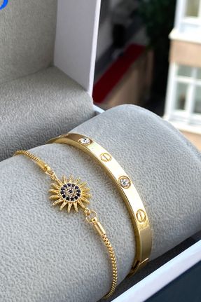 دستبند استیل طلائی زنانه فولاد ( استیل ) کد 810681687