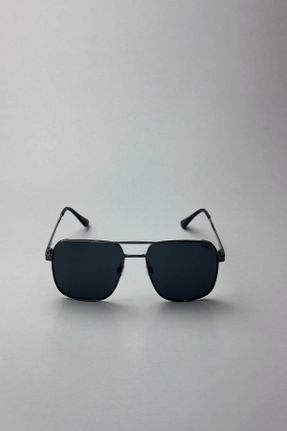 عینک آفتابی مشکی مردانه 57 UV400 فلزی مات مستطیل کد 810685071