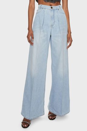 شلوار جین آبی زنانه پاچه گشاد فاق بلند بلند کد 811167036