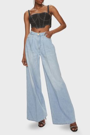 شلوار جین آبی زنانه پاچه گشاد فاق بلند بلند کد 811167036