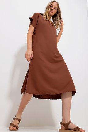 لباس قهوه ای زنانه بافتنی Trend Alaçatı Stili - کد 809077540
