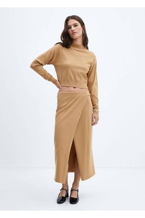 دامن قهوه ای زنانه ساده MANGO - کد 754641142