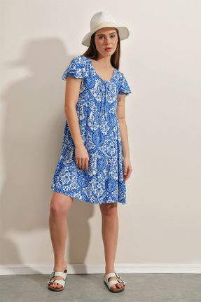 لباس آبی زنانه بافتنی رگولار آستین-کوتاه کد 311593603