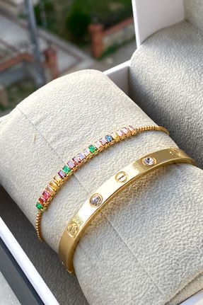 دستبند استیل طلائی زنانه فولاد ( استیل ) کد 810681658