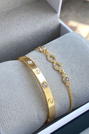 دستبند استیل طلائی زنانه فولاد ( استیل ) کد 810681663