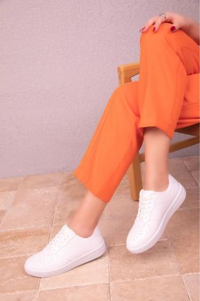 کفش اسنیکر سفید زنانه بند دار چرم مصنوعی کد 320099932