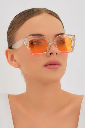عینک آفتابی نارنجی زنانه 50 UV400 استخوان مات هندسی کد 810864902