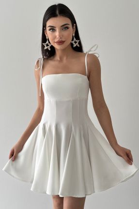 لباس مجلسی سفید زنانه استراپلز پنبه - پلی استر بدون آستر کد 810894620