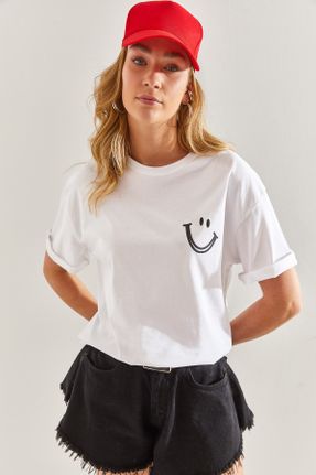 تی شرت سفید زنانه رگولار یقه گرد تکی بیسیک کد 811171710