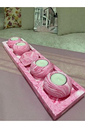 شمعدان و شمع گیر صورتی Taş Tozu MorVilla - کد 811178717