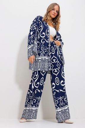 ست بالاتنه و پائین تنه سرمه ای زنانه بافتنی Trend Alaçatı Stili - کد 809083359
