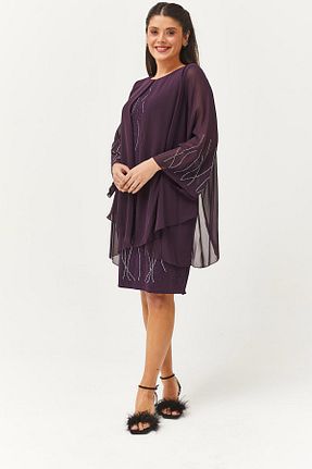لباس مجلسی سایز بزرگ بنفش زنانه پلی استر Ebsumu - کد 810992517