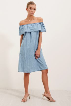 لباس آبی زنانه بافتنی رگولار آستین-کوتاه کد 4765108