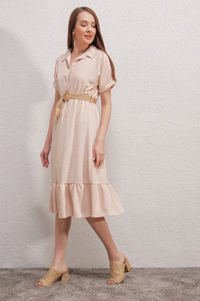 لباس بژ زنانه بافتنی رگولار آستین-کوتاه کد 650573208