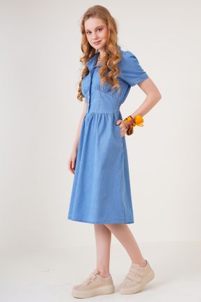 لباس آبی زنانه بافتنی رگولار آستین-کوتاه کد 266453858