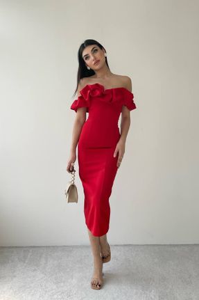 لباس قرمز زنانه بافتنی رگولار بند دار کد 810599985